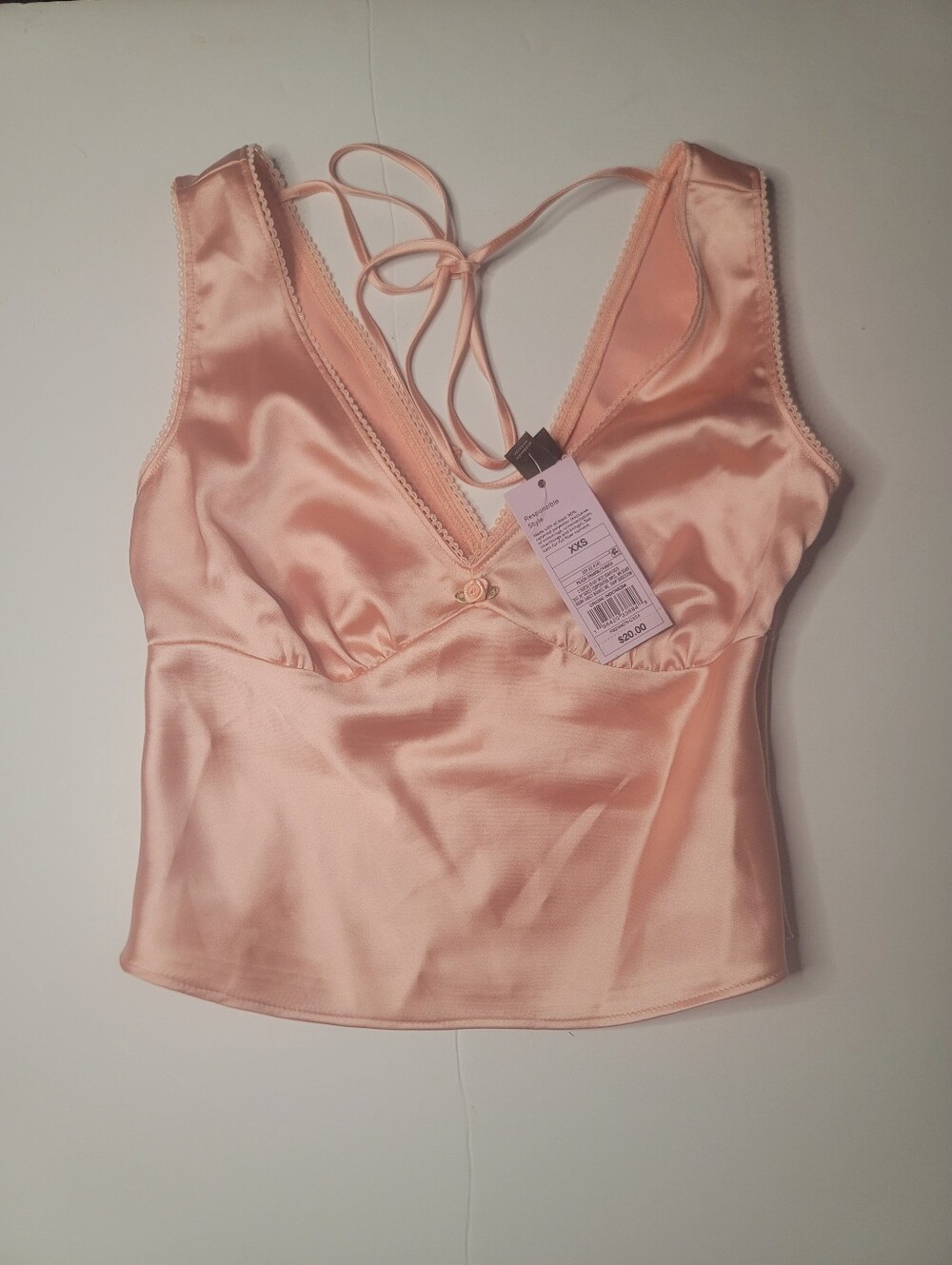 Satin V-Neck Tsnk Top in Blush Peach XXS